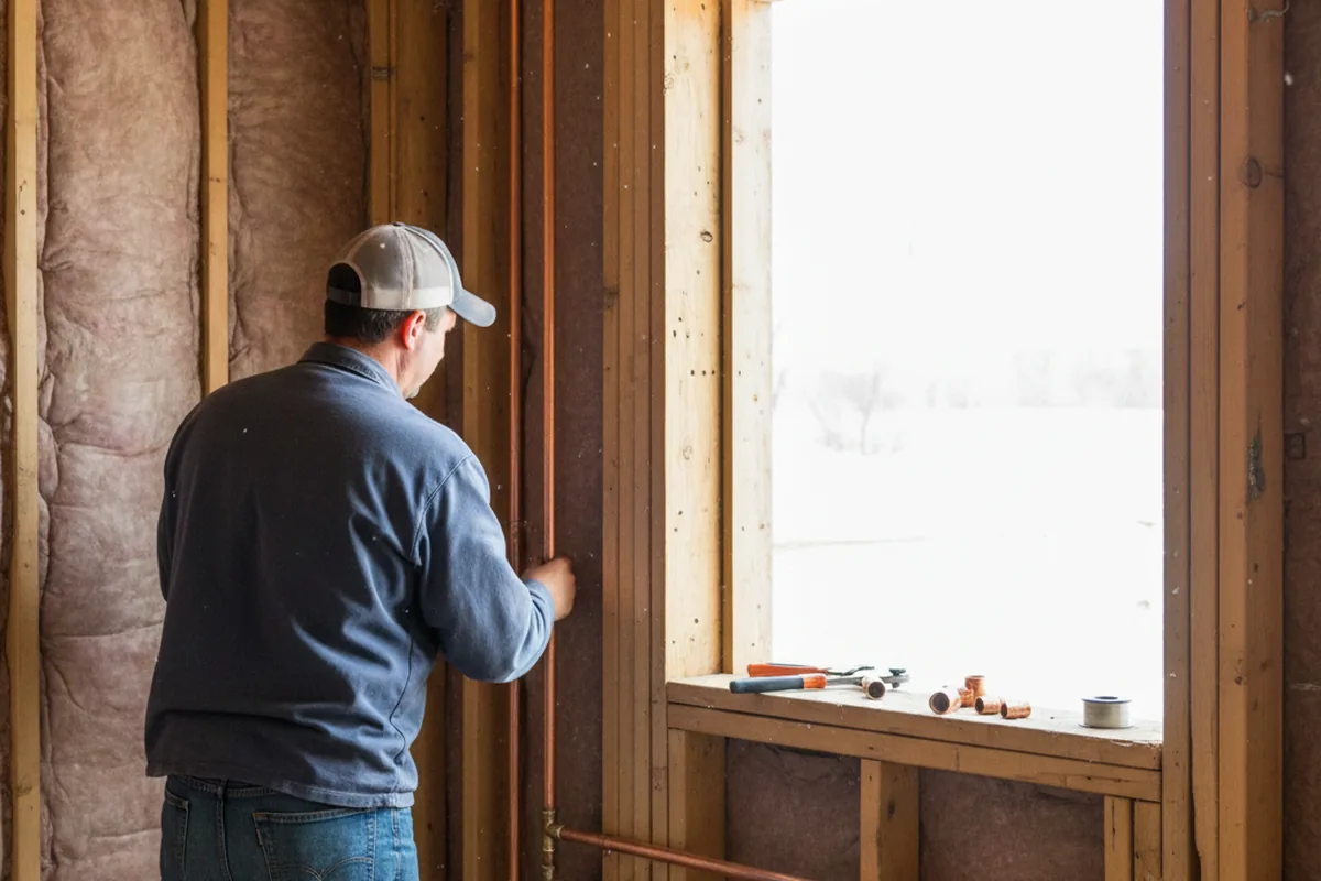 Licensed plumber running new copper supply lines in a Batavia home