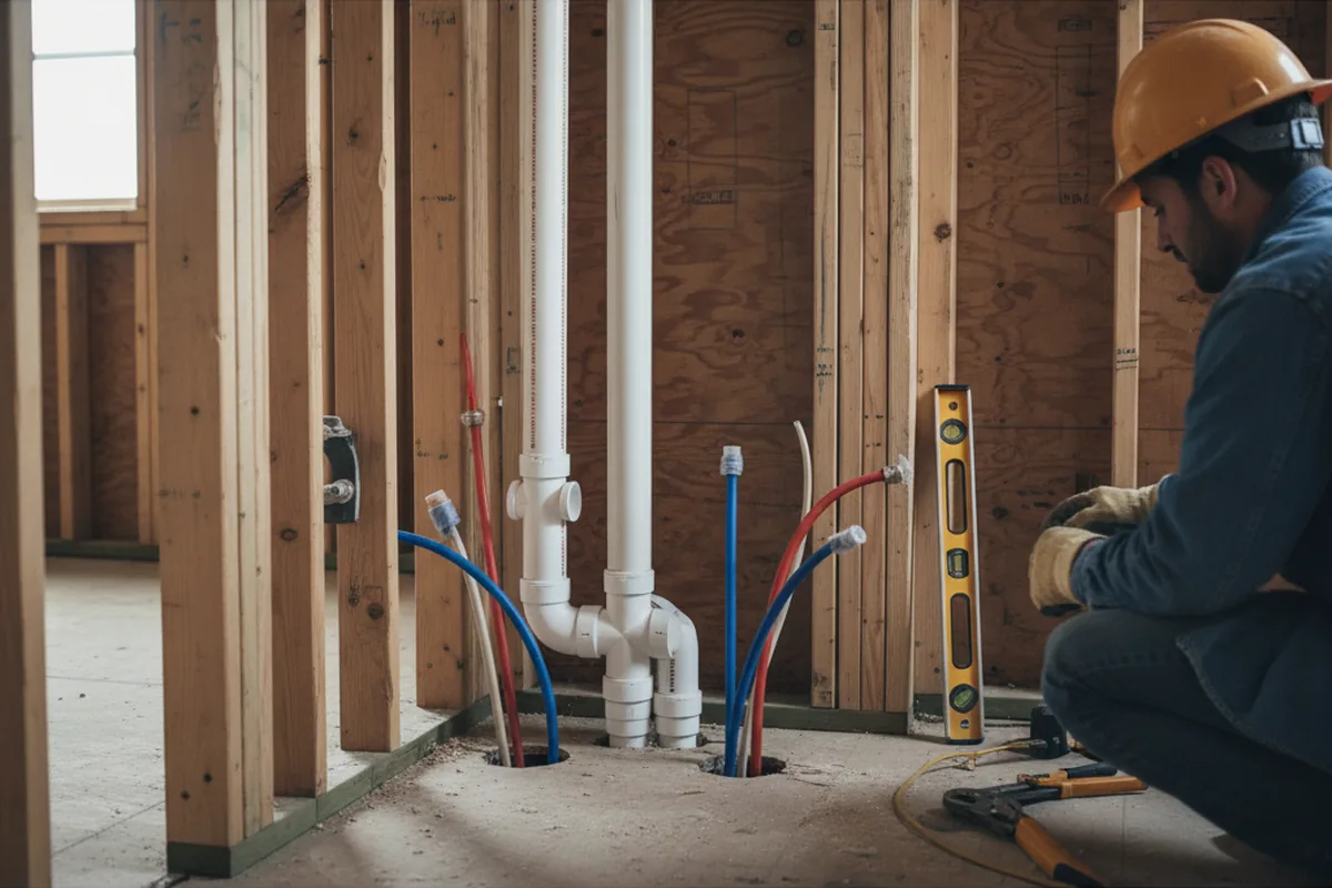 Drain and supply rough-in during Sump Pump Repair in Batavia